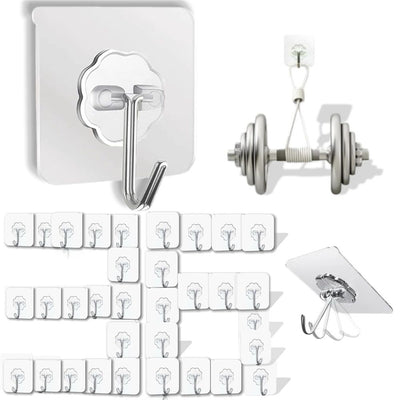 36 Pack Heavy Duty Hooks Self Adhesive Large Hooks for Hanging,Wall Transparent Reusable Waterproof Hook for Kitchen Curtain Towel Hook for Bathrooms Coat Hook for Walls No Damage，Only hooks