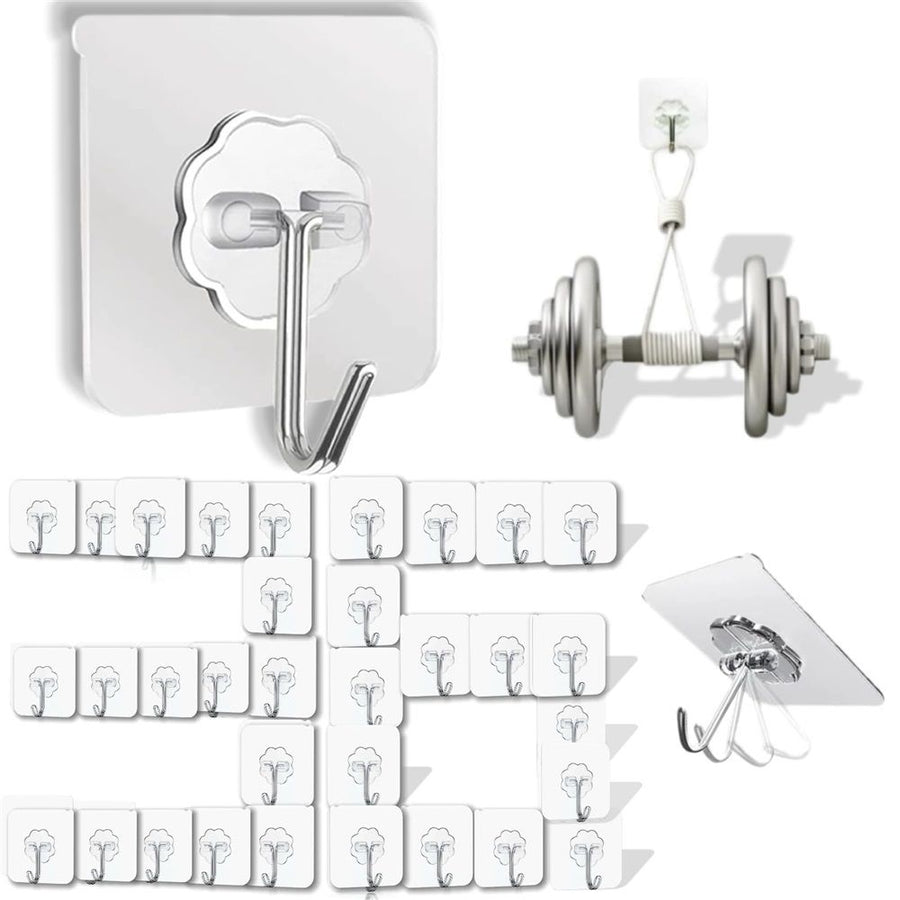 36 Pack Heavy Duty Hooks Self Adhesive Large Hooks for Hanging,Wall Transparent Reusable Waterproof Hook for Kitchen Curtain Towel Hook for Bathrooms Coat Hook for Walls No Damage，Only hooks