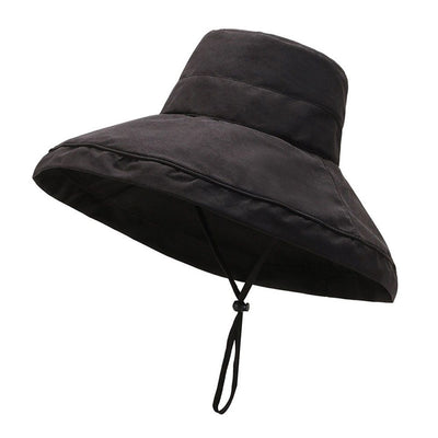 Sun Hats for Women Gardening Hat Wide Brim Ponytail Beach Sun Protection Breathable Cotton Summer Hat with Fold-Up Brim（Black）