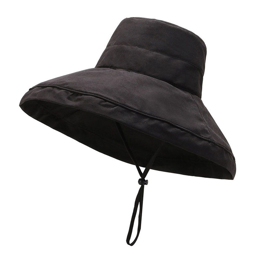 Sun Hats for Women Gardening Hat Wide Brim Ponytail Beach Sun Protection Breathable Cotton Summer Hat with Fold-Up Brim（Black）