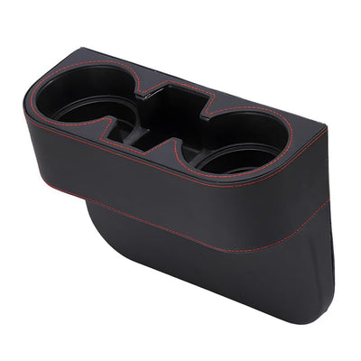 Car Cup Holder, PU Leather Auto Front Seat Organizer, Multifunctional Cup Drink Holders, Gap Filler Storage Box Coin Bucket Console Side Pocket Cell Mobile Phone Holder (Black)
