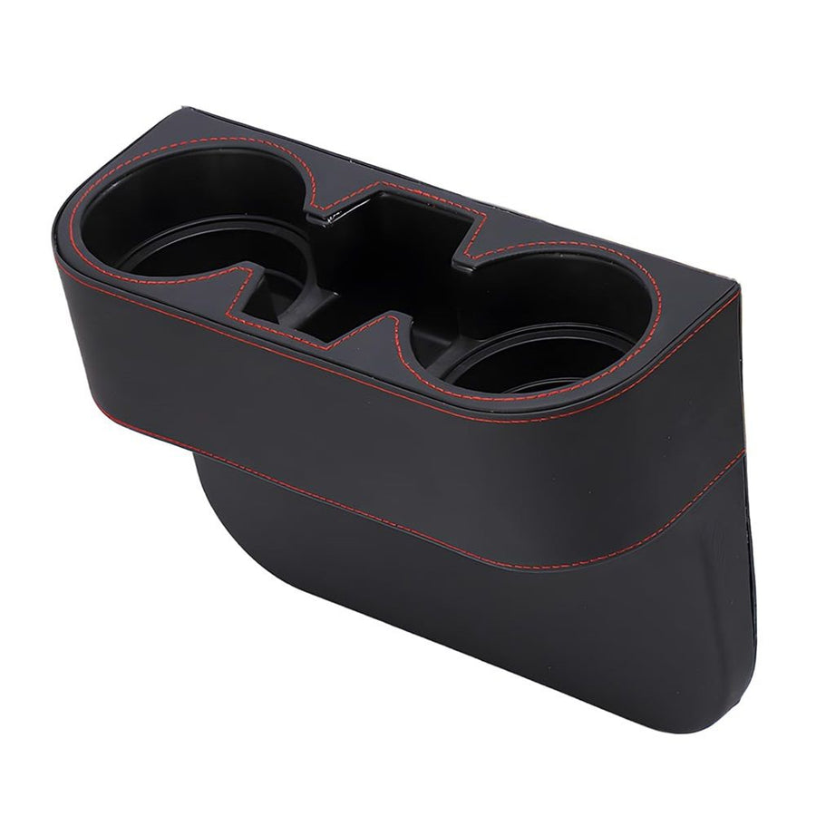 Car Cup Holder, PU Leather Auto Front Seat Organizer, Multifunctional Cup Drink Holders, Gap Filler Storage Box Coin Bucket Console Side Pocket Cell Mobile Phone Holder (Black)