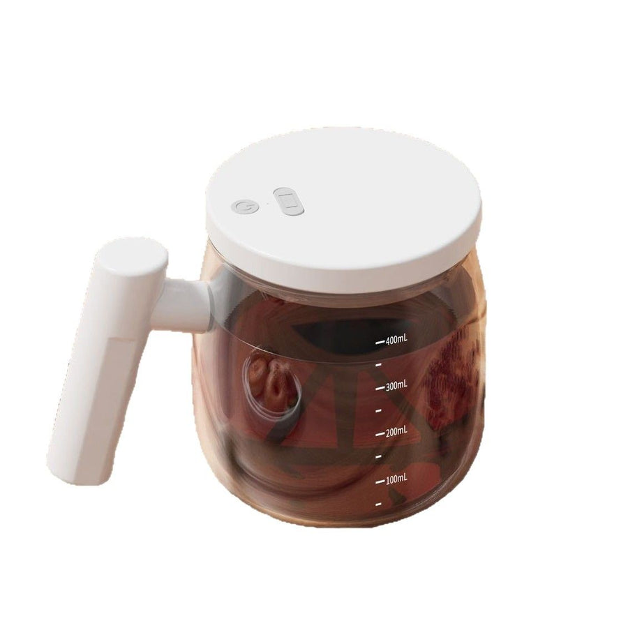 Automatic Stirring Mug, Glass Self Stirring Cup with Detachable Stirring Rod -  Electric Mixer Cup for Coffee, Tea & Protein Shakes, Ideal Gift for Home/Office/Travel Use（White）