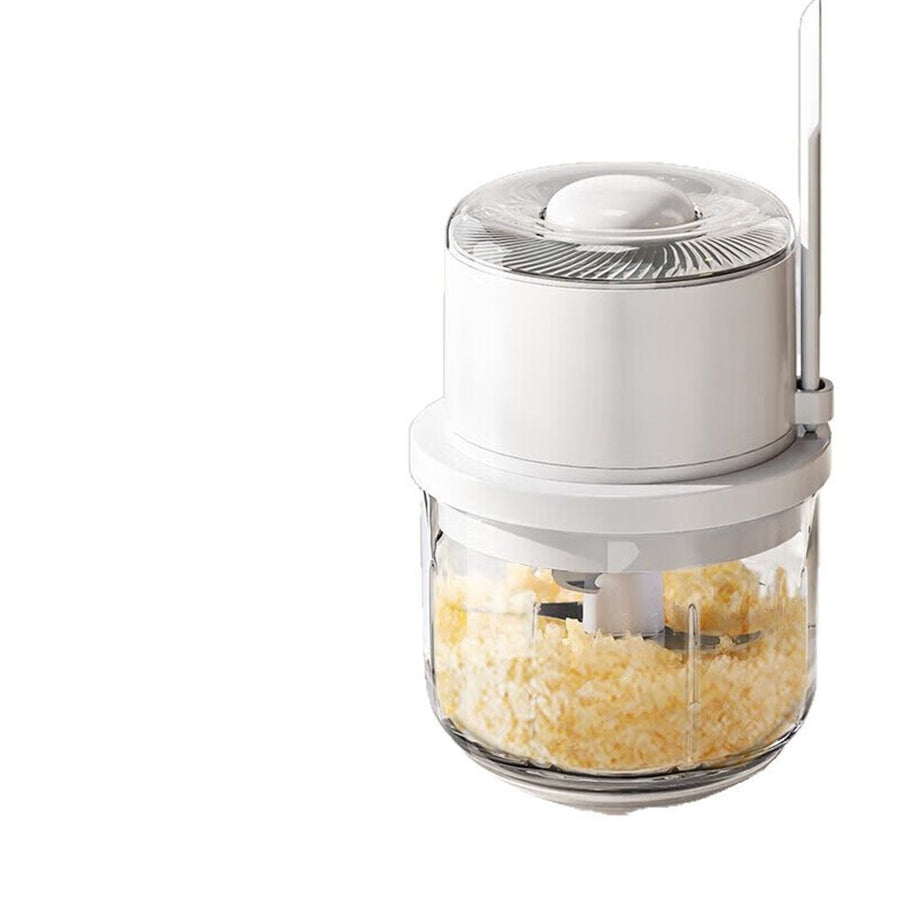 Electric Garlic Chopper and Mincer, Mini Portable Veggie Cutter for Ginger Vegetables Pepper, 350ml Glass Cup Safe 6-Blade Small Vegetable Chopper with Auto Shut-Off