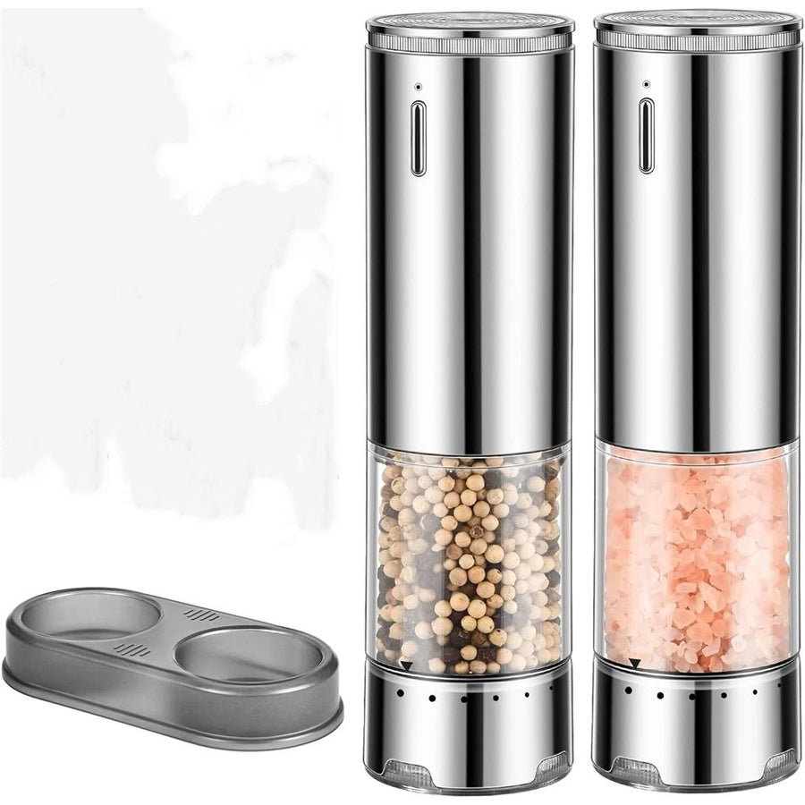 2 pack Electric Salt and Pepper Grinder Set Automatic Refillable Salt and Pepper Grinders with LED Light Pepper Grinder Kitchen Gadgets Adjustable Coarseness,One Handed Operation, Large Capacity