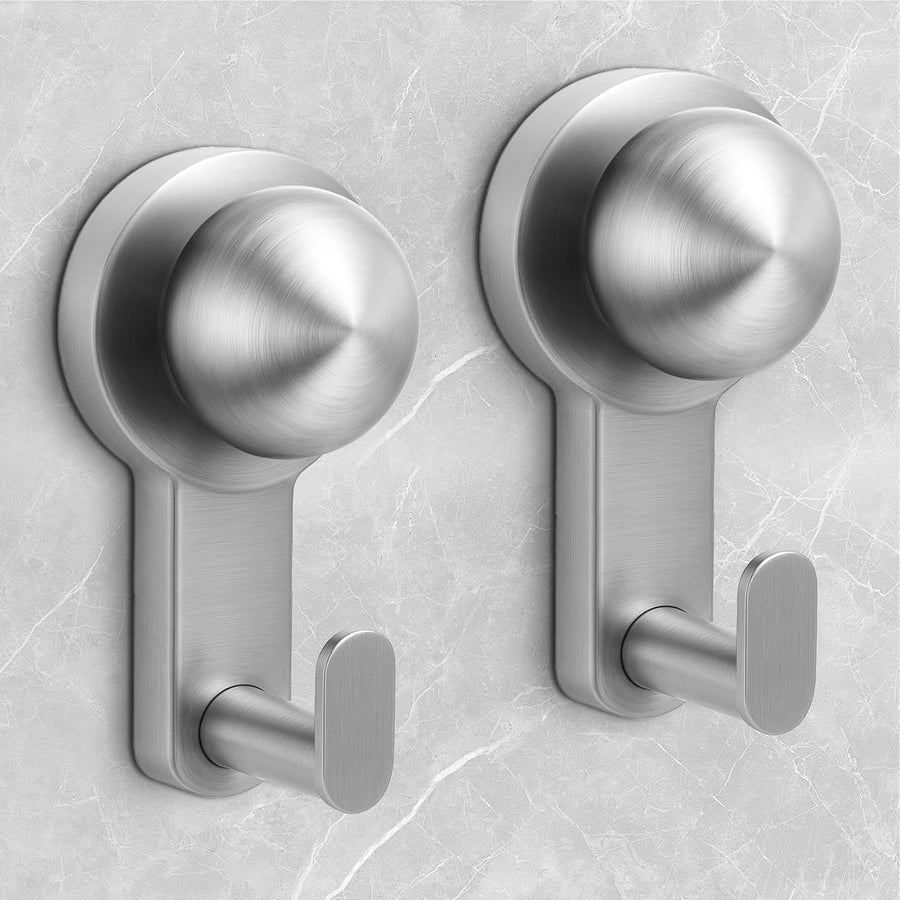 Shower hooks for indoor showers, diamond free detachable towel hooks for bathrooms, heavy-duty suction cup hooks for glass windows, 2-piece set (silver)