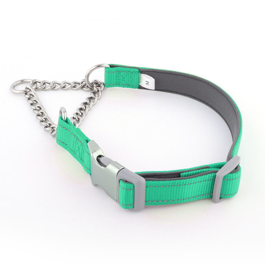 Collar for Dogs No-Pull Adjustable Training Collar with Stainless Steel Chain - Genuine Leather Anti-Slip Design for Small,Medium,Breed Dogs - Green (M)