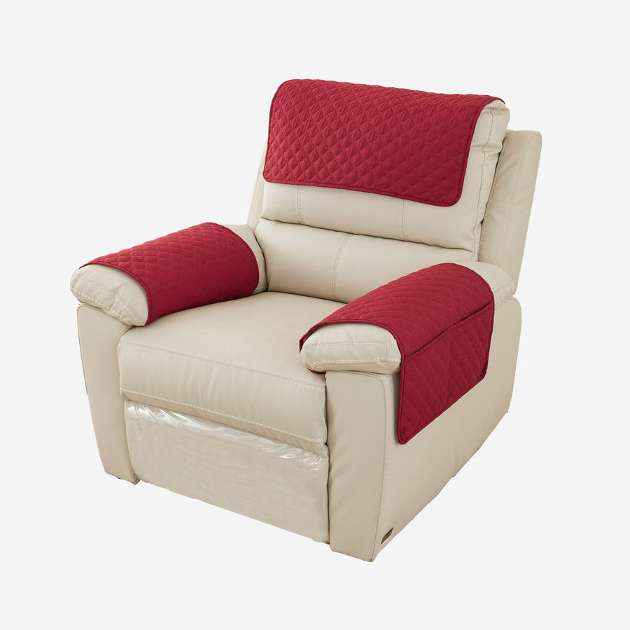 Armchair Arm Cover,Headrest Cover for Recliner Sofa Quilted Chair Arm Cover with Pockets Waterproof Non Slip Sofa Protectors Pet Dog (Red,1 Seater 3pcs)with pockets