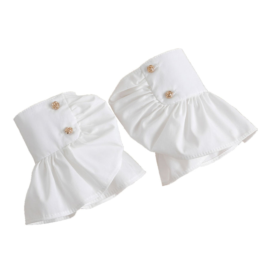 2 pairs Fake sleeve cuffs, lotus leaf layered cuffs, women's detachable fake sleeve cuffs, pleated long sleeved shirt cuffs, gloves（White）