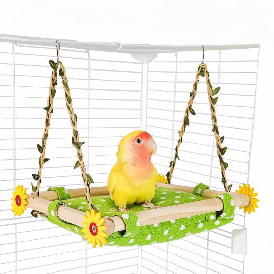 Bird Nest for Cage Parakeets Sleeping Bed Hanging Bird Hammock Parrot Bed Nest Wooden Perch Stand Swing for Lovebird, Small Pets-（square）