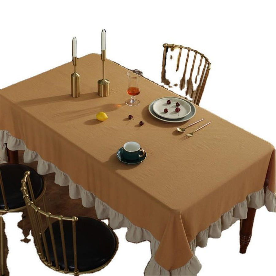 Tablecloth, rural rectangular tablecloth, washable tablecloth, farmhouse, home, vacation, party, table decoration（Turmeric+beige lotus edge 100*140CM）