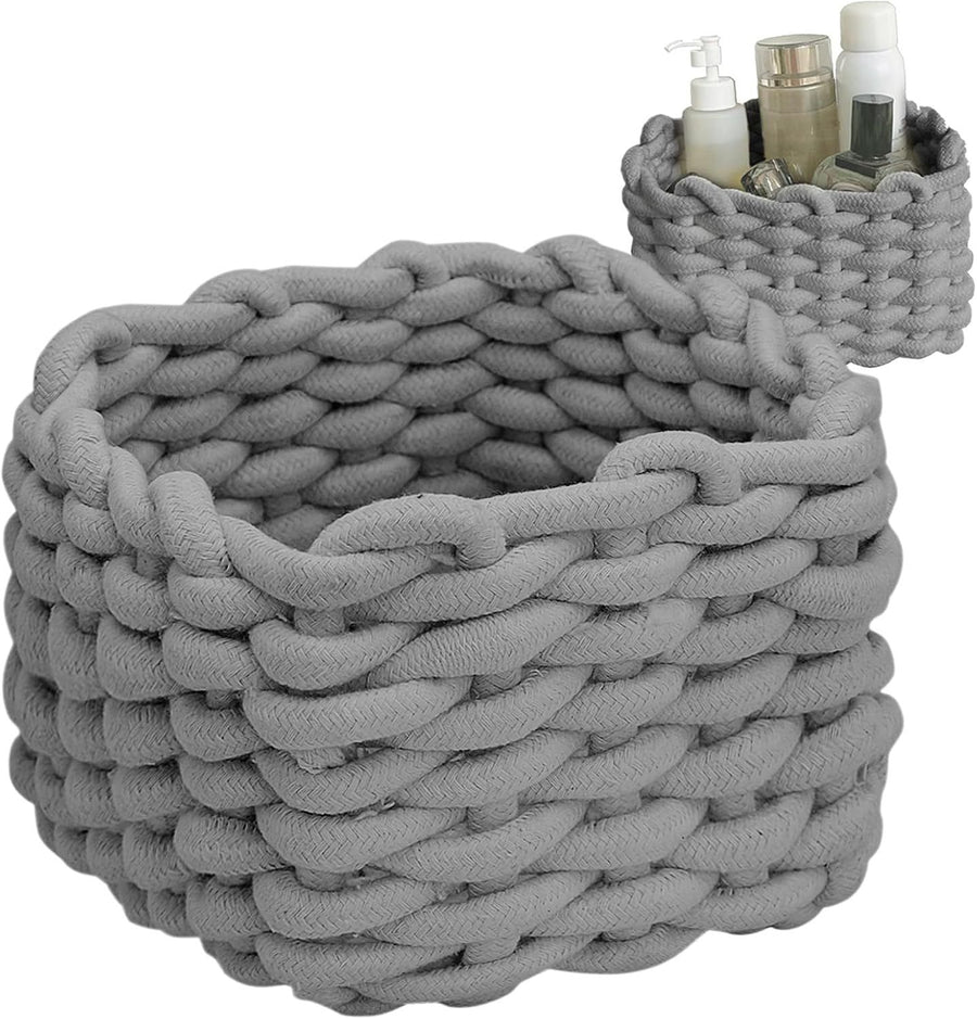 Small Storage Decorative Basket, Cotton Rope Woven Shelf Basket for Little Items, Cute Box Organizer for Baby Room, Nursery, Bedroom,grey