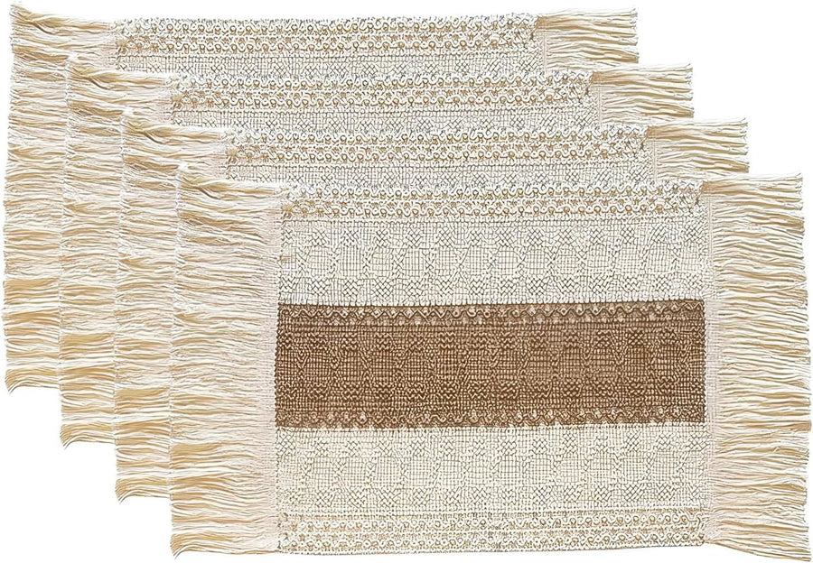 A set of 4-piece washable cotton farmhouse table mat, woven dining table decoration for home decor,Heat-Resistant Rustic Natural Rectangular Mats,30*40