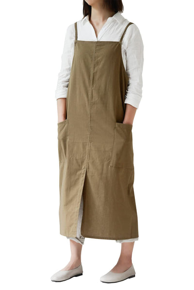 cotton and linen work apron baking flower shop painting nail art milk tea shop barista adjustable shoulder strap（khaki green）