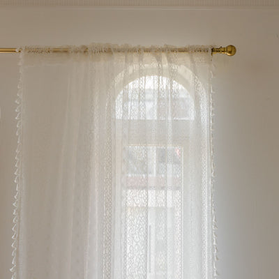Boho Curtains for Bedroom , Bohemian Chic Textured Embroidery Overlapping , Vintage Handmade Tassels Country Decor Drapery, Through pole style 150*120cm White