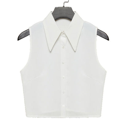 Detachable Collars Fashion Chiffon False Collar Half Shirt Fake  Sharp Point Office Suit Decorative Collar（beige M code）