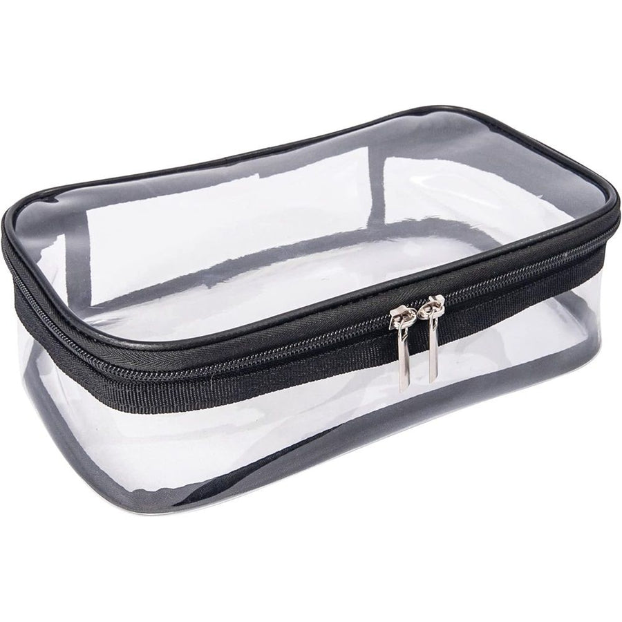 Large Cosmetic Bag for Women / Clear, See-Through Makeup, Hair & Nail Accessories Pouch for Travel or Home / Transparent PVC Plastic Organizer, Spacious Interior, (Black)