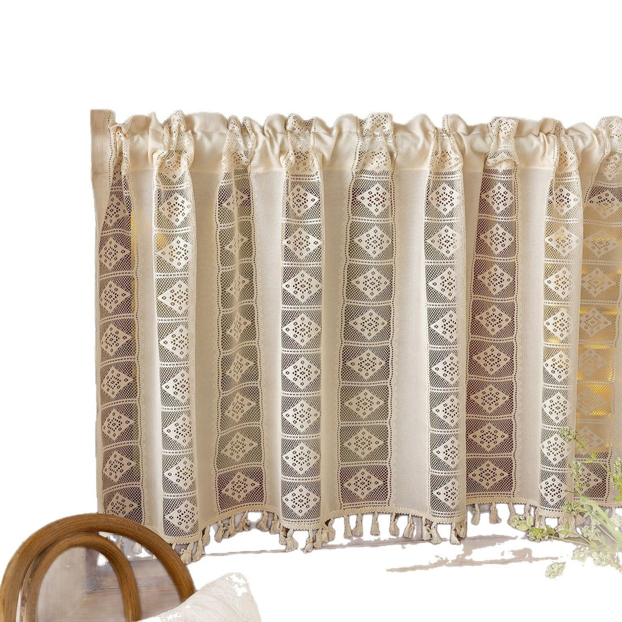Bohemian curtains Bohemian retro pole pocket curtains with tassel windows, suitable for living room, farmhouse, bedroom decoration (150*45cm)