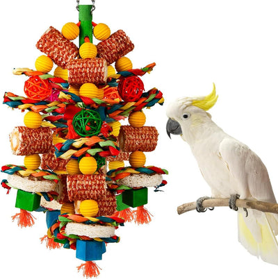 Bird Toys, Parrot Toys for Large Birds,Natural Corn cob and Loofah Slices Bird chew Toys , Macaws, Cockatoos, Amazon Parrot and other Small and Medium-Sized Parrot (Colorful)