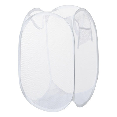 2 Pack Durable Collapsible Laundry Baskets - Reinforced Mesh Pop Up Laundry Hamper with Pocket, Foldable Dirty Clothes Hamper with Carry Handles for Laundry,  White 36*58