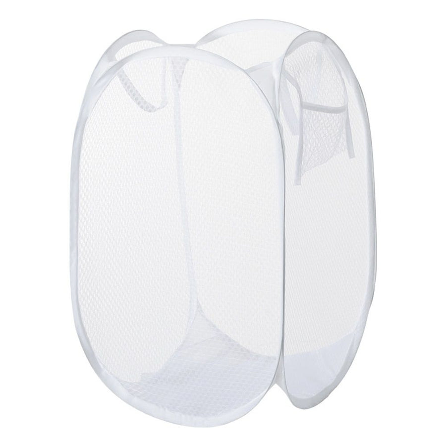 2 Pack Durable Collapsible Laundry Baskets - Reinforced Mesh Pop Up Laundry Hamper with Pocket, Foldable Dirty Clothes Hamper with Carry Handles for Laundry,  White 36*58
