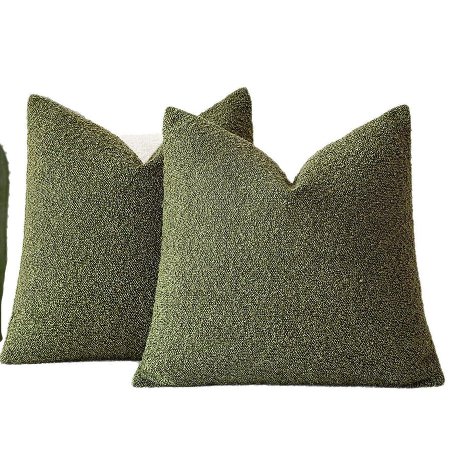 Pack of 2 Modern Textured Boucle Throw Pillow Covers Accent Solid Decorative Pillow Cases Cozy Woven Couch Cushion Case for Chair Sofa Bedroom Living Room Home Decor 16*16 Inch Moss Green