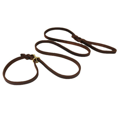 Leather Dog Leash, Heavy Duty Braided Dog Leashes with Rotating Clasp, Genuine Handmade Leather Dog Training Leash for Small Medium Dogs Brown（140*1.2*0.4cm）