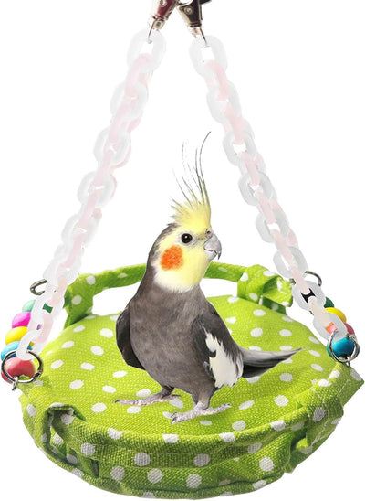 Hanging Parakeet Hammock,Medium Bird Beds for Cages Circle Bird Cage Hammock Swing,Green Cockatiel Sleeping Bed Nest Toy for Parrot Cockatoo Lovebird Conure Chain Cradle