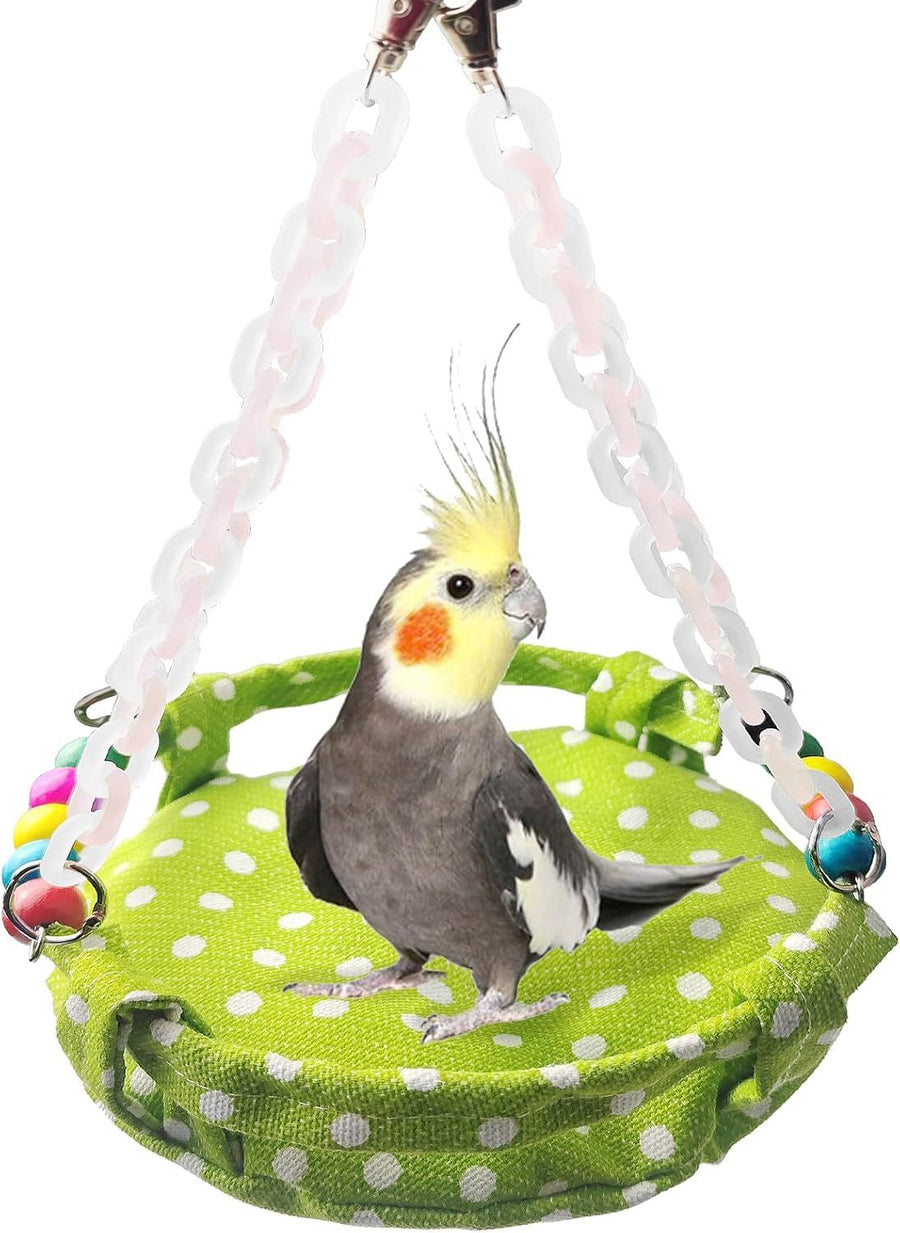 Hanging Parakeet Hammock,Medium Bird Beds for Cages Circle Bird Cage Hammock Swing,Green Cockatiel Sleeping Bed Nest Toy for Parrot Cockatoo Lovebird Conure Chain Cradle