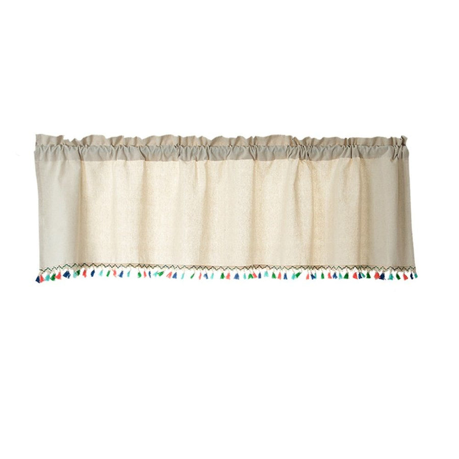 Bohemian farmhouse kitchen curtains, living room/bedroom countryside curtains, modern countryside cotton and linen tassel top windows（132*46cm）