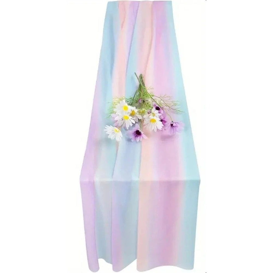 Chiffon tablecloth, rainbow stripe transparent wedding tablecloth, colorful cream stripe aesthetic farmhouse dress scarf gauze tablecloth kitchen island/party decoration