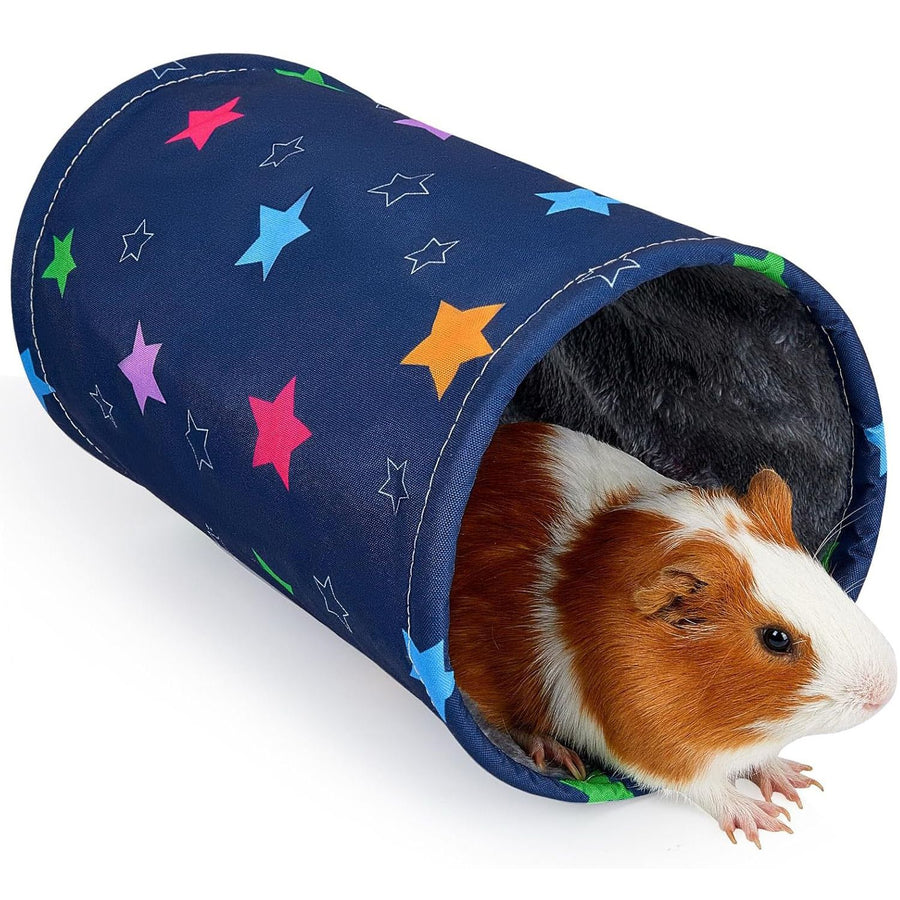 Rabbit Tunnel - Guinea Pig Tunnel, Guinea Pig Tube, 2-Way Small Pet Play Tube, Folds Flat for Storage, Ideal for Adult Small Pets, Dark Blue, ,Colorful Stars