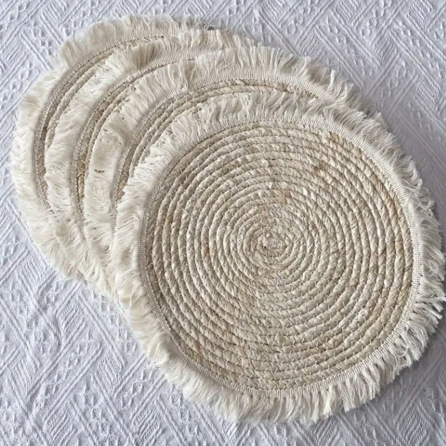 Round Placemats Set of 4 Table Mats Washable Cotton Heat Resistant for Dining Table Decor, Farmhouse Thick Rustic Kitchen Placemats Non-Slip Hand Woven Boho Placemats（30cm）