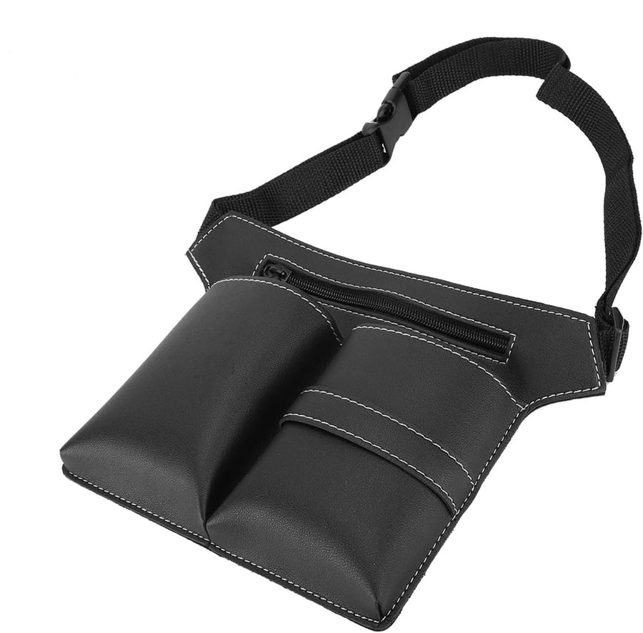 Hairstylist Tool Storage Waist Bag, PU Leather Adjustable Mobile Belt Scissors Leather Pouch Barber Hair Stylist Tools Storage Canvas Waist Belt for Storage of Hairdressing Tools(Black)