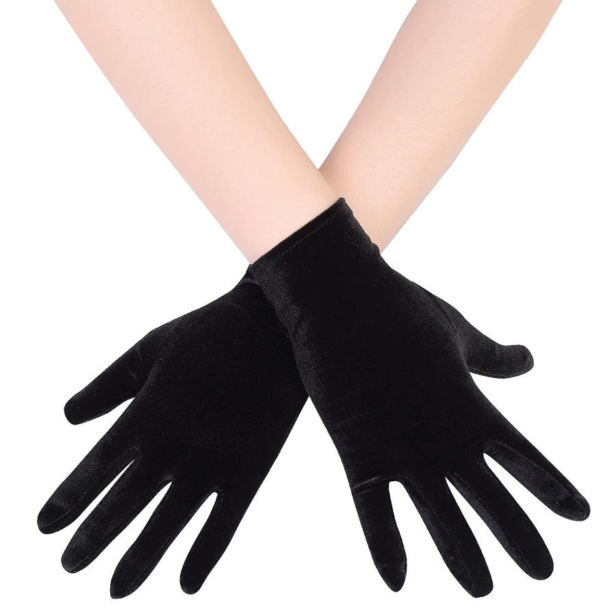 Autumn and Winter Women's Golden Velvet Gloves Elastic Velvet Gloves Outdoor Cycling Warm Driving Gloves Flat Mouth（black）2 Pairs