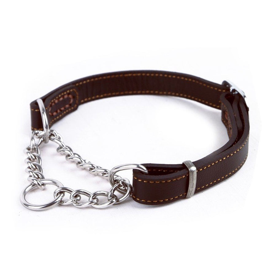 Pet Neck Collar, Dog Half Control, Leather Dog Collar, Medium Large Dog Neck Cover, Pet Supplies（40cm*1.5cm brown）
