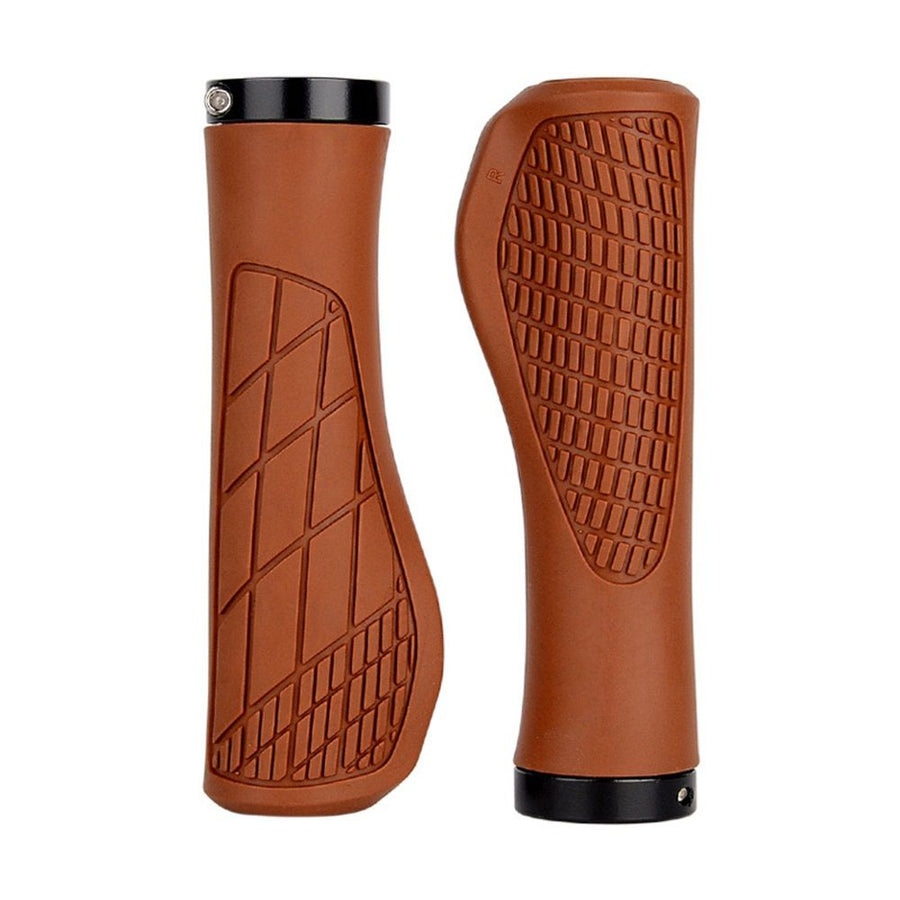 Ergonomic Design Mountain Bike Grips, Comfortable Bicycle Handlebar Grips, Single Lock-on and Non-Slip MTB Handle, Fit MTB, E-Bike, Hybrid, Scooter（brown）