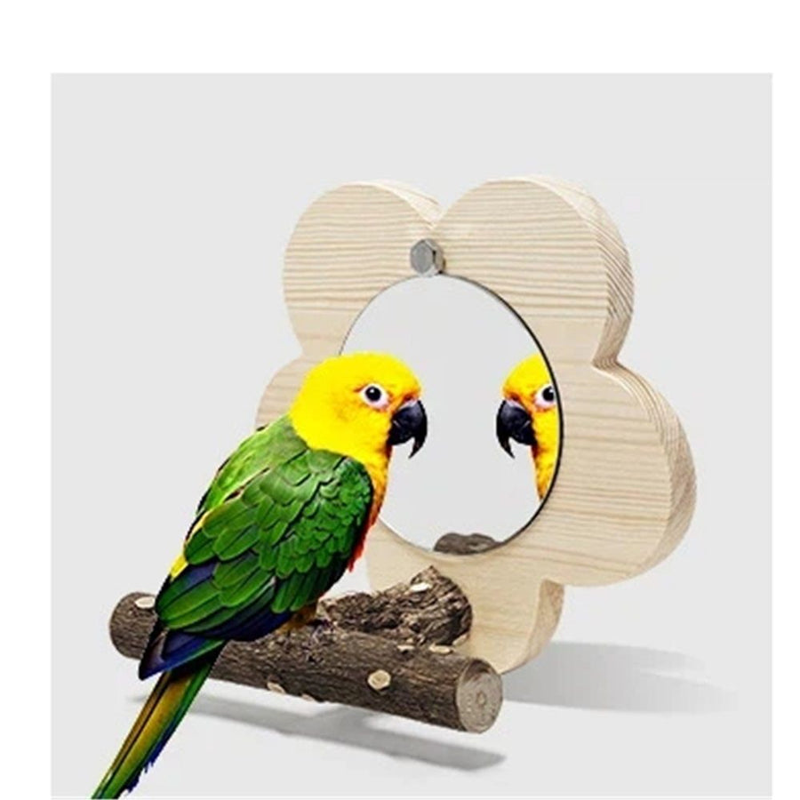 2pcs Parrot Perch Stand with Mirror & Chew Toys Natural Wood Bird Play Gym for Cockatiels, Conures, Lovebirds Cage Climbing Ladder Beak Grinding Activity Center (plum blossom style)