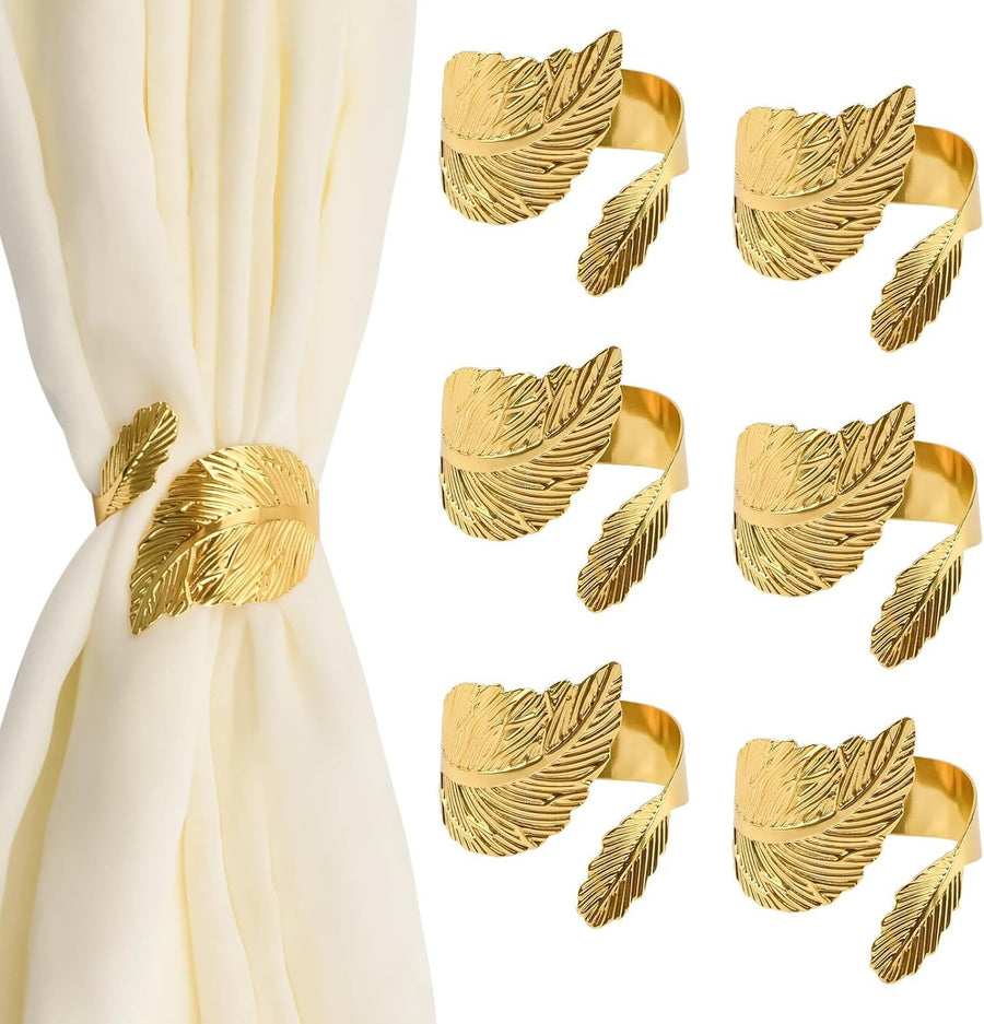 6pcs Curtain Tie Backs, Simple Elegant Large and Small Leaf Curtain Tieback DIY Decorative Holdbacks for Lightweight Gauze Curtains(Gold)