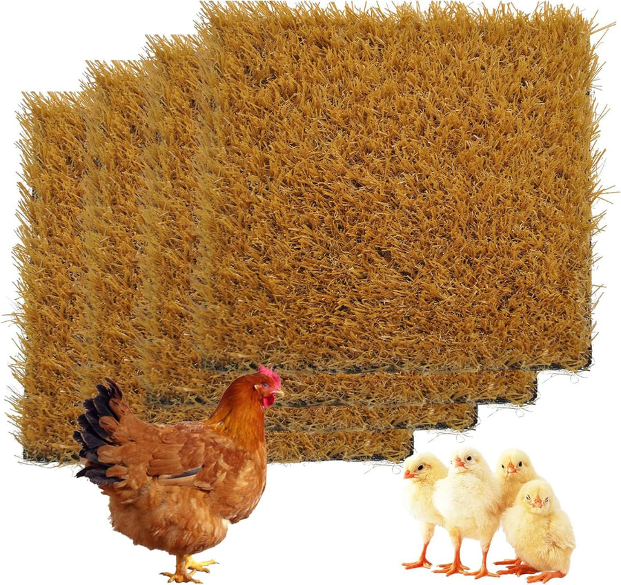 4 Pcs Chicken Nesting Pads Artificial Grass Rug Carpet Synthetic Turf Mat 11.8"x11.8" Washable Chicken Coop Bedding Laying Garden Lawn Indoor/Outdoor Bedding for Chicken Hen Small Pets