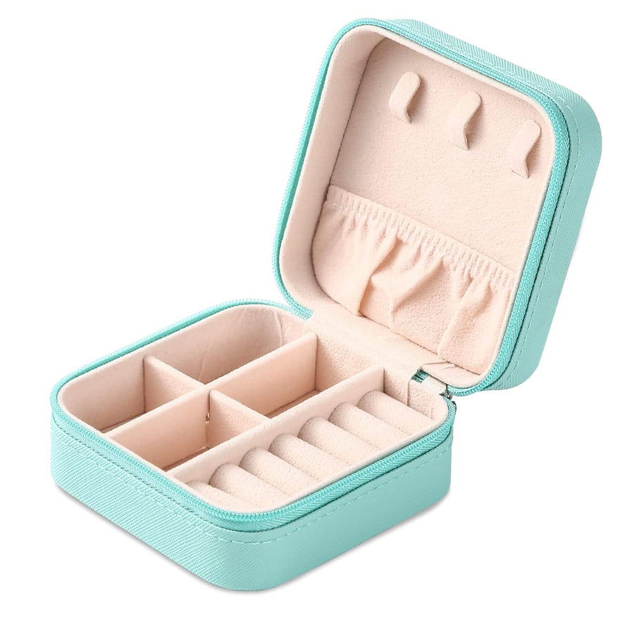 2pcs Portable Travel Mini Jewelry Box Leather Jewellery Ring Organizer Case Storage Gift Box Girls Women (blue).