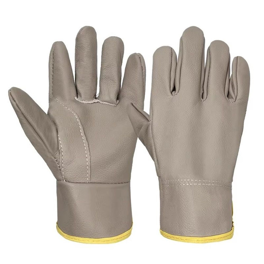 Thickened Cowhide Welding Gloves, Abrasion Resistant Gloves, Cotton Lining, Work Gloves for BBQ & Oven（light color）