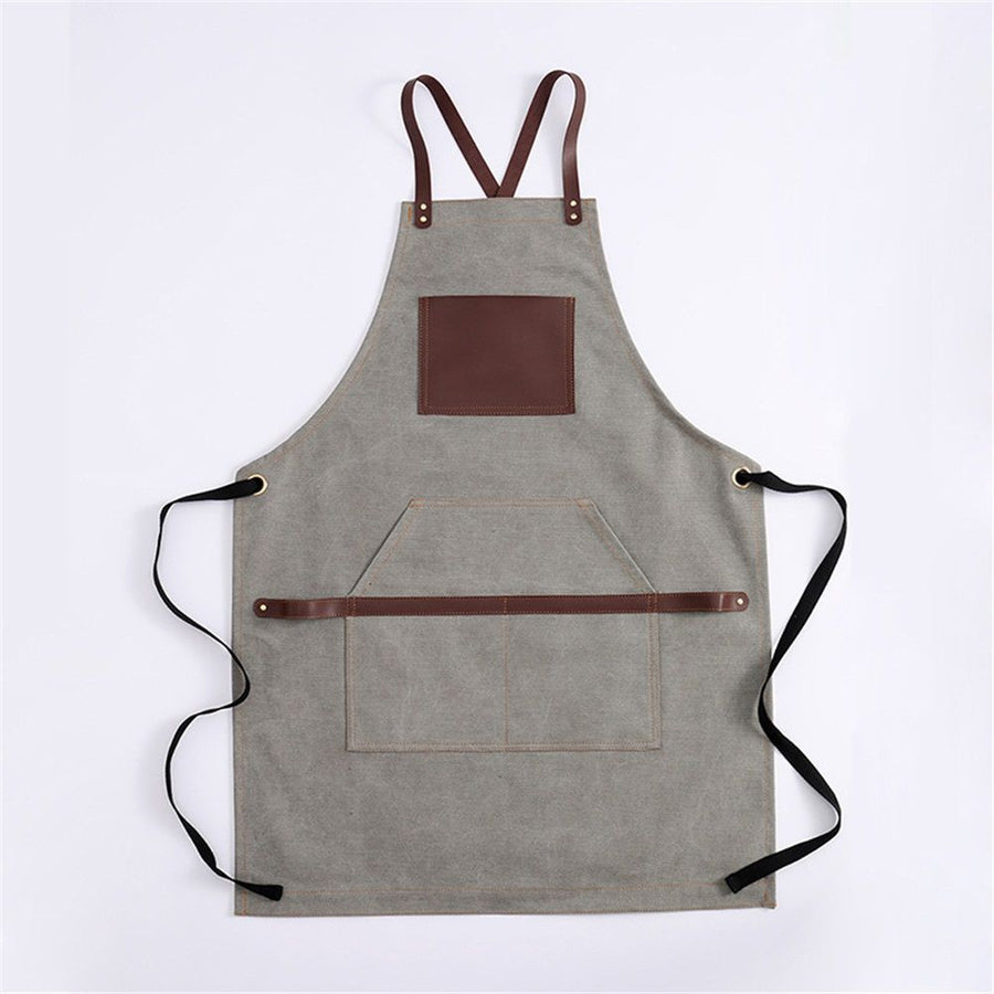 Canvas apron with adjustable cross straps Thick canvas apron, anti fouling, gardening, catering, barbecue, barber, carpenter's work apron（light gray）