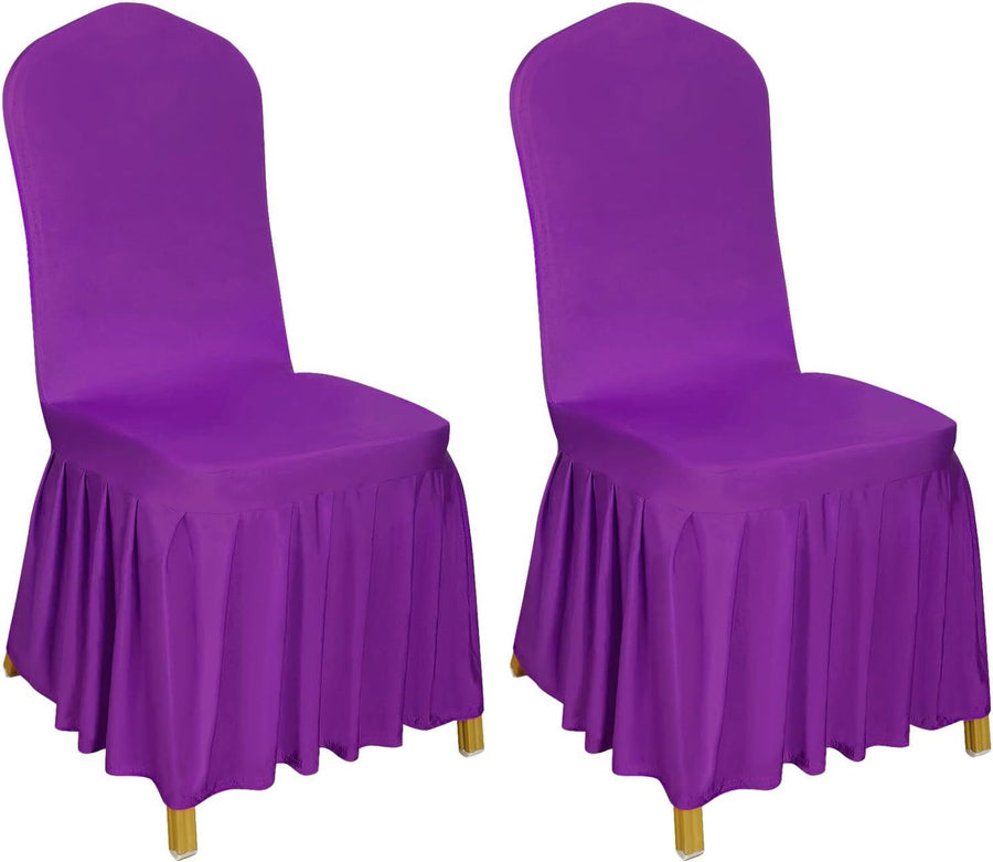 2pcs Chair Covers Stretch  Skirt, Durable Washable Universal Chair Slipcover, Super Fit polyester Chair Seat Protector Cover for Hotel, Ceremony, Home(Purple)