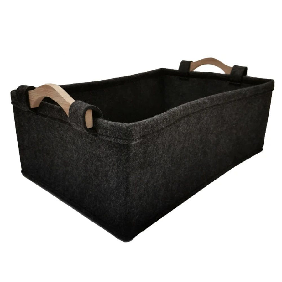 Small Storage Baskets Felt Rectangle Basket Storage Bins for Record Cord Books Video Electronics Items Remote TV Cabinet Organizer with Handles（dark gray S: 29x18x10cm）