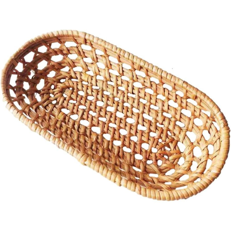 Hand-woven Small Rattan Fruit Basket  Woven Storage Container Creative Tabletop Basket for Home Dining and Living Room Decor（19*9*3cm）