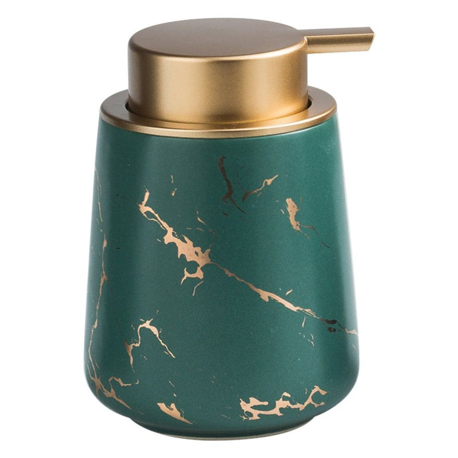 Marble Golden Inlay Ceramic Lotion Dispenser Liquid Hand Soap Dispenser Pump Bottle for Kitchen Bathroom (Marble Green)