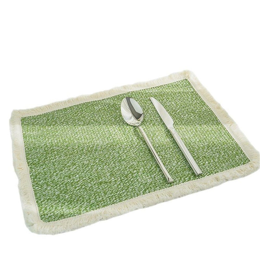 Cotton Frayed Placemats Set of 4 Dining Table  | Rustic Vintage Boho Washable Easter Placemat for Outdoor Parties BBQ's Wedding, Special Occasions,  - Green
