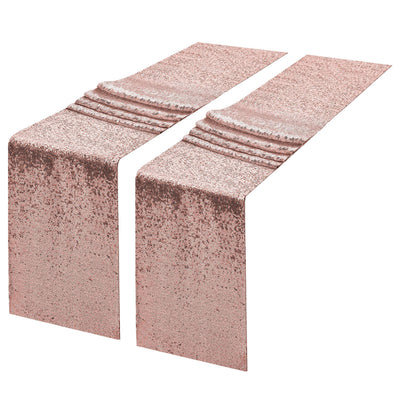 2 Packs 30*120cm Rose Gold Sequin Table Runner, Glitter Rose Gold Table Runner for Wedding Birthday Bachelorette Holiday Party Supplies Decorations