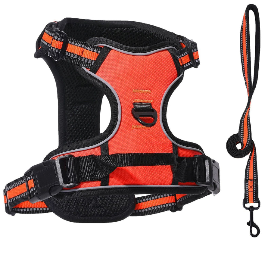 pull dog harness, heavy-duty 5-foot dog leather, adjustable cushioned dog vest, reflective unobstructed pet Oxford vest, with easy to control dog handle (red, M)